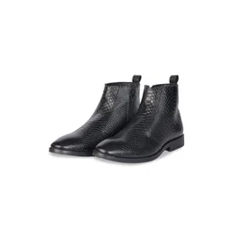 Quadro Men Textured Mid-Top Round Toe Leather Chelsea Boots