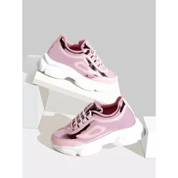RapidBox Women Pink & Peach Colourblocked Sneakers
