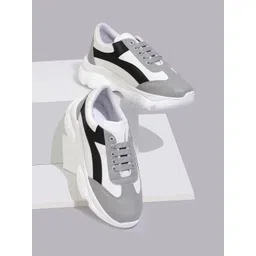 RapidBox Women White & Grey Colourblocked Sneakers