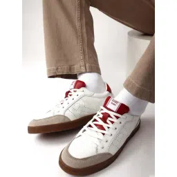 Rare Rabbit Men's Off White & Red Sneakers