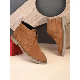 RDXO Men Leather Lace-Up Round Toe Regular Boots