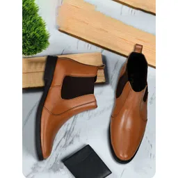 RDXO Men Leather Pointed Toe Flatform Chelsea Boots
