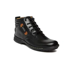 Red Chief Men Black Solid Mid-Top Leather Derby Casual Shoes