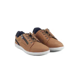 Red Chief Men Leather Round Toe Sneakers with Zip Detail