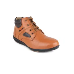 Red Chief Men Tan Solid Leather Mid-Top Sneakers