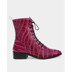 Reptilian Ankle-Length Boots with Chunky Heels