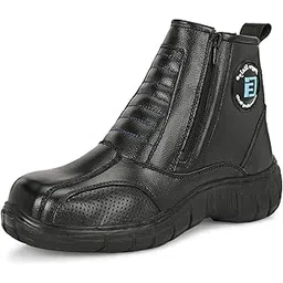 Rider-4, Water Resistant Biker boot/Motorcycle riding boot, real leather upper & anti slip sole with steel toe protection, padded in socks, 3M Reflectors,lace free and walkable with shin and ankle protection_RIDER-4-BLACK-10