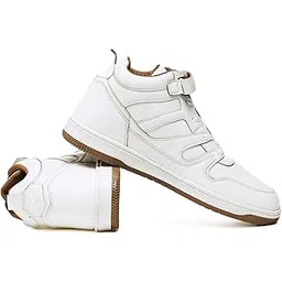 Rise Men’s Black High-Top Sneakers | Casual Streetwear Shoes with Velcro Strap | Vegan Leather |Extra Tan Lace (EDS Rise)