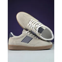 Roadste Men Beige & Blue Striped Lace-Ups Everyday Sneakers