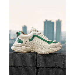Roadster Men Beige & Green Colourblocked Sneakers