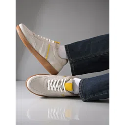 Roadster Men Beige Striped Lace-Up Sneakers Casual Shoes