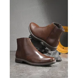 Roadster Men Brown Faux Leather Casual Chelsea Boots Boots For Men