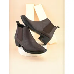 Roadster Men Brown Solid Block Heel Chelsea Boots