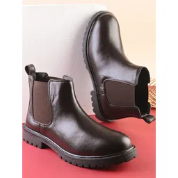 Roadster Men Brown Solid Round Toe PU High Top Slip On Casual Chelsea Boots