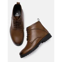 Roadster Men Tan Solid Mid-Top Flat Boots