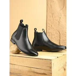 Roadster Men's Stylish Black Croc-Embossed Chelsea Boots Slip-On & Comfortable