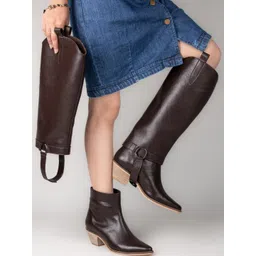 Roadster Women 2 in1 Calf-Length Leather Finish Detachable Ankle-Knee Boots