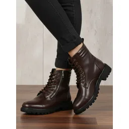 Roadster Women Brown Solid Round Toe Block Heels Synthetic Chunky Boots