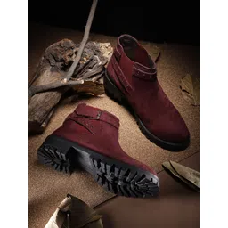 Roadster Women Burgundy Solid Mid-Top Flat Boots