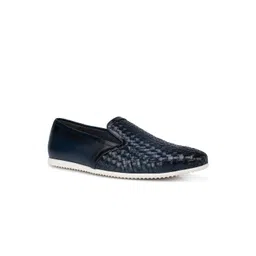 ROSSO BRUNELLO Men Blue Woven Design Leather Slip-On Sneakers