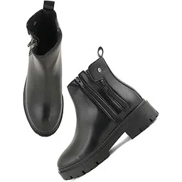 ROUND TOE ZIPPER CHUNKY BOOTS FOR WOMEN