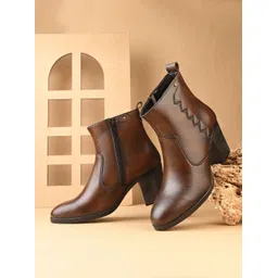 Rowlans Women Textured Block-Heeled Mid-Top Chunky Boots