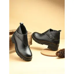 Rowlans Women Textured Block-Heeled Velcro Boots