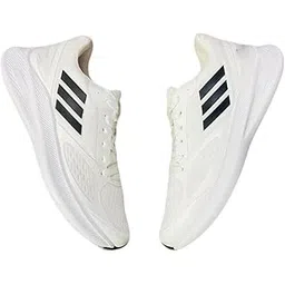 Running Shoes, White Athletic Sneakers with Black Stripes, Mesh Upper, Cushioned Sole, Performance Training Footwear