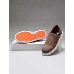 Ruosh Men Comfort Insole Round Toe Contrast Sole Leather Slip-On Sneakers