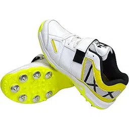RXN Cricket Spike Shoes Hattrick White Fluro