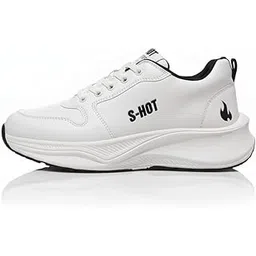 S-HOT White Athletic Sneakers, Casual Sports Running Shoes with Chunky Phylon Sole, Black Accents