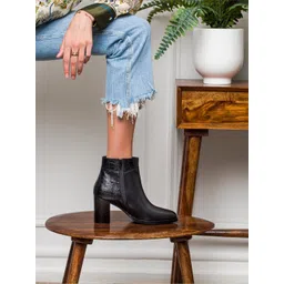 Saint G Black Croco-Skin Textured Leather Ankle Boots