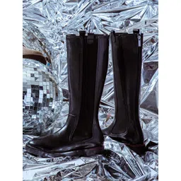 Saint G Black Leather Back Zipper High-Top Chelsea Boots