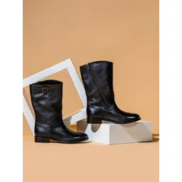 Saint G Black Leather Zipper Detail Mid-Top Regular Boots