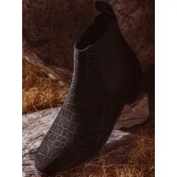 Saint G Diane Black Suede Croco Print Leather Ankle Boots