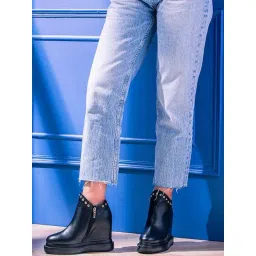 Saint G Emily Black Leather Inner Wedge Heel Ankle Boots