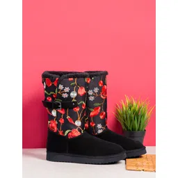 Saint G Women Black Printed Suede Winter Boots