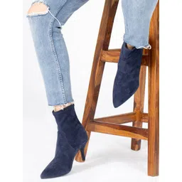 Saint G Women Blue Stretch Suede Kitten Heel Ankle Boots