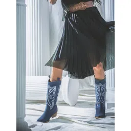 Saint G Women High- Top Embroidered Leather Block-Heel Cowboy Boots