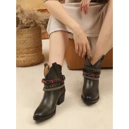 Saint G Women Olive Leather Rhinestone Studded Decor Boots