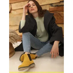 Saint G Women Yellow & Black Colourblocked Leather Ankle Boots