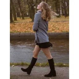 SaintG Women Black Stretch Suede Leather Knee High Boots