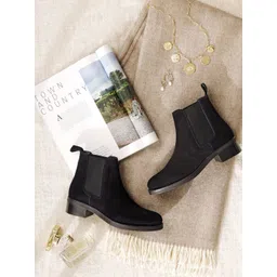 SaintG Women Black Suede Leather Ankle Boots