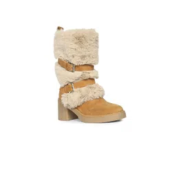 SaintG Women Block-Heeled Suede Leather Boots
