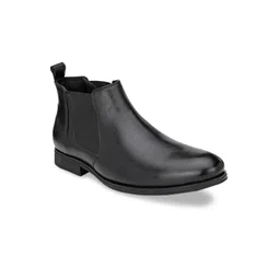 San Frissco Men Black Solid Synthetic Mid-Top Chelsea Boots