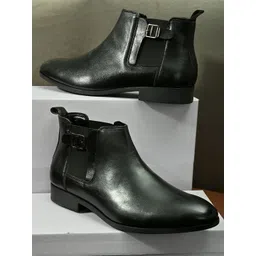 San Frissco Men Black Textured PU Slip-On Flat Boots