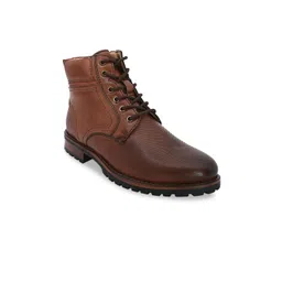 San Frissco Men Brown Textured Leather Flat Boots