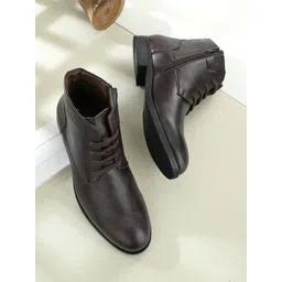 San Frissco Men Maroon Solid Faux Leather Zip Casual Boots