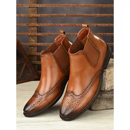 San Frissco Men Tan Perforations Lightweight Mid Top Flat Boots