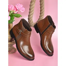 San Frissco Women Buckle Detail Casual Monk Boots